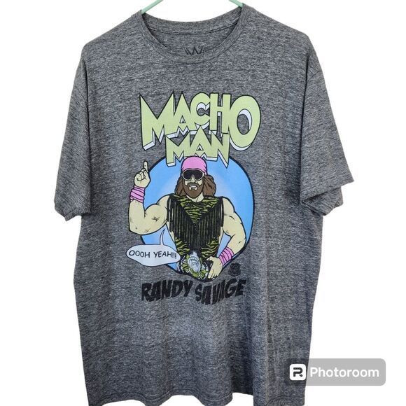 WWE Mens Randy Macho Man Savage Short Sleeve Heather Gray Tee Size XL - Picture 1 of 5